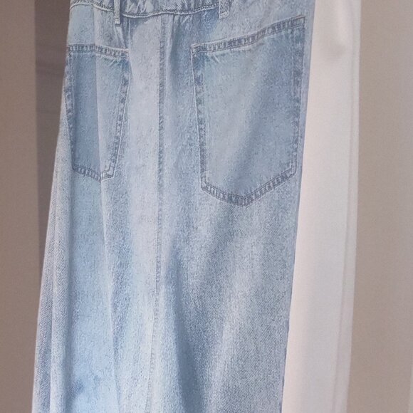 ZARA Satin Effect Denim Print A-Line Skirt - LARGE - Picture 3 of 12